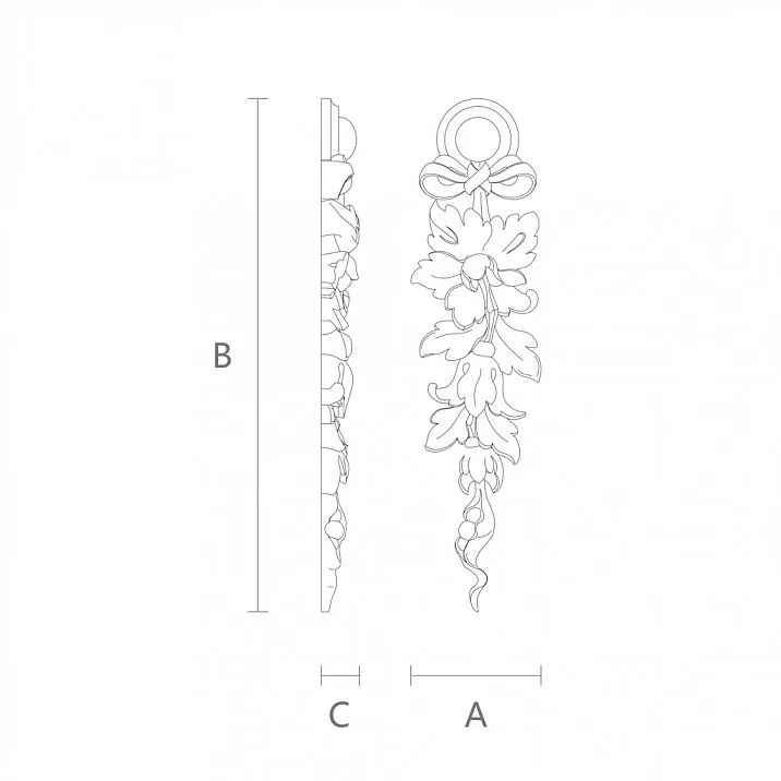 Drawing of NPU-315L relief decoration with height, width, and thickness specifications for various design projects