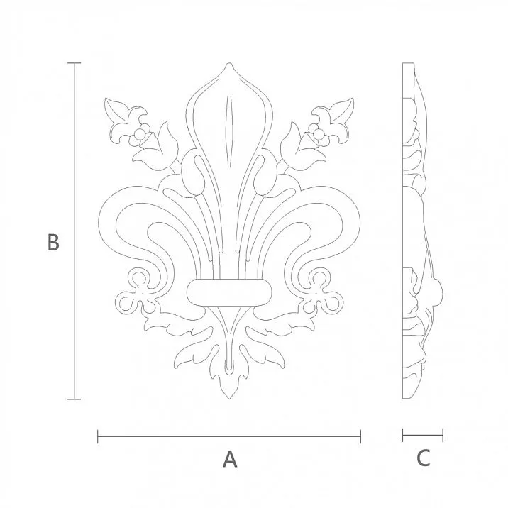 Wooden inlay with artistic carving for furniture and interior decoration drawing