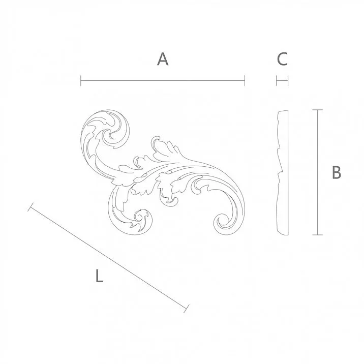 Carved Wooden Decor Elements in Leaf Shape Drawing