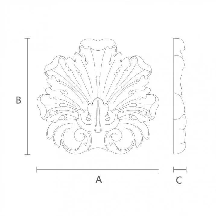 Carved wooden overlay N-381 with petals for furniture decoration, drawing