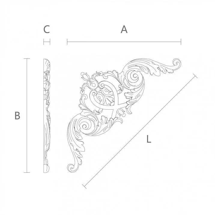 Overlay N-388 for wall, ceiling, door or furniture decoration made of wood with carving drawing