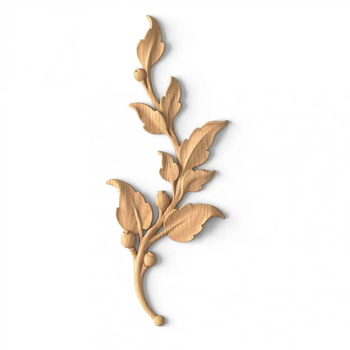 Wooden carved applique with branch and leaves N-472L