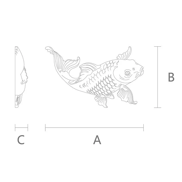Beech inlay in the shape of a fish N-483L drawing