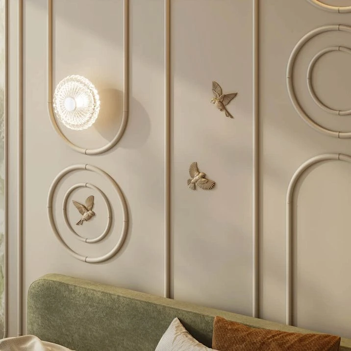 Carved corner molding MLD-027U-2 made of natural wood for joining moldings around openings and panels, creating a complete classic pattern on walls