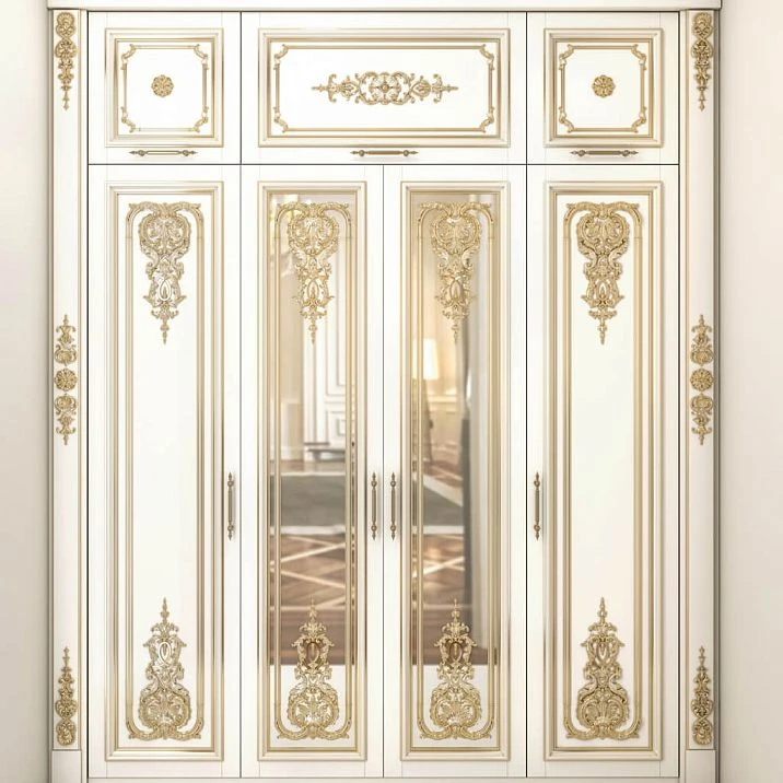 Corner decorative element MLD-2U-2.1L in the decoration of a classic-style cabinet facade