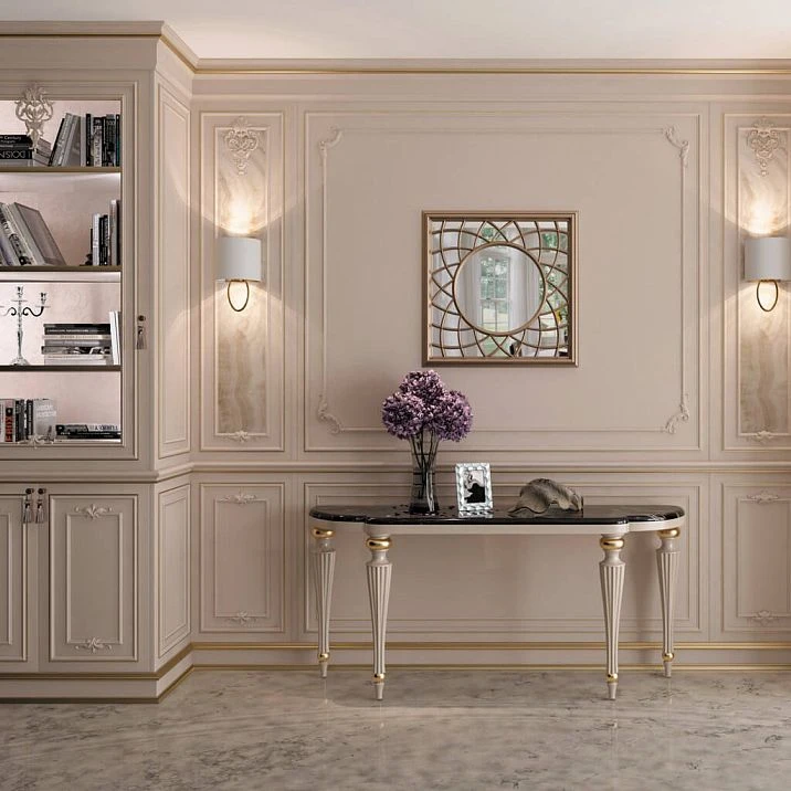 Decorative element MLD-2-1.1 in wall design, an example of application in a classic interior