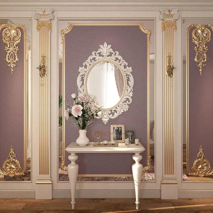 Decorative corner element MLD-3U-2.1L in decorative wall panel design in a classic interior