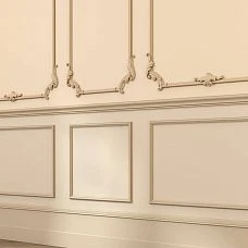 Corner decorative element MLD-4U-2.1L in a molding layout on a wall with classic carved decor