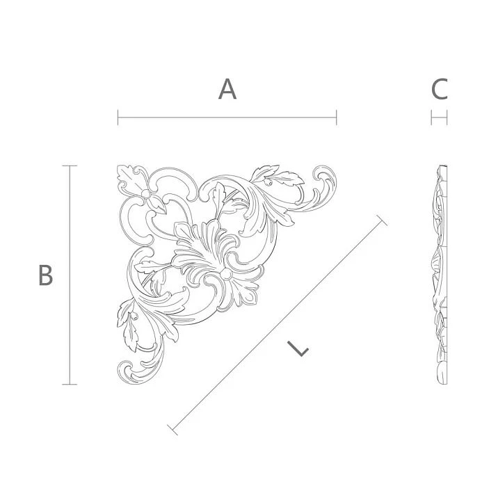 Dimensions of wooden decor N.VRS-018 &mdash; 196&times;196&times;14 mm, overall length L 265 mm