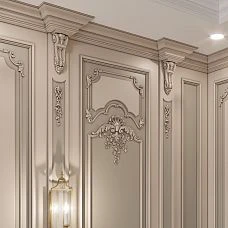 Classic interior with decorative wall panels made of polyurethane in Baroque style