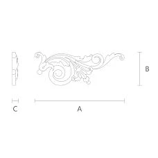 Drawing of NPU-186R decorative molding with height, width, and thickness specifications for various projects