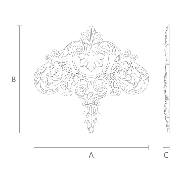 Polyurethane relief applique NPU-191, relief decoration drawing
