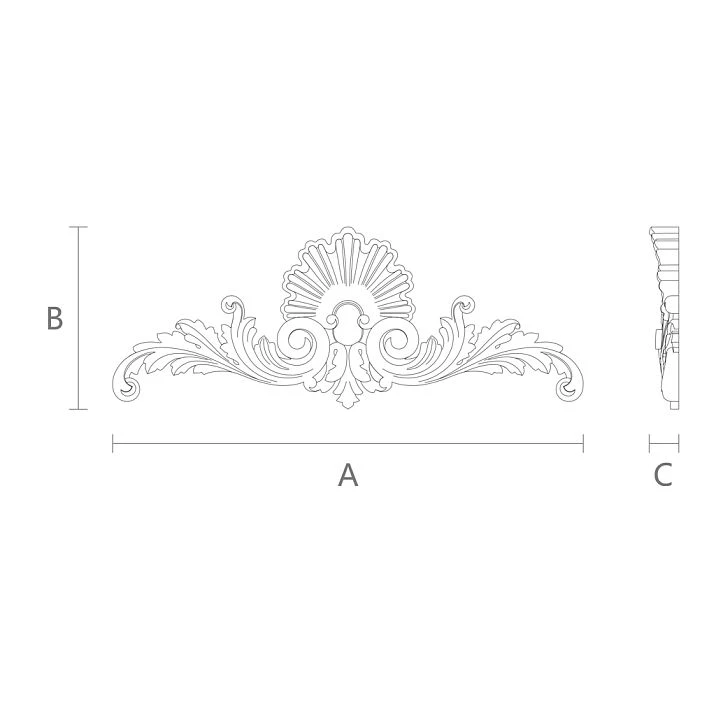 Carved applique NPU-204, polyurethane, size 300 mm &mdash; drawing for dimensions, NPU-204 polyurethane applique