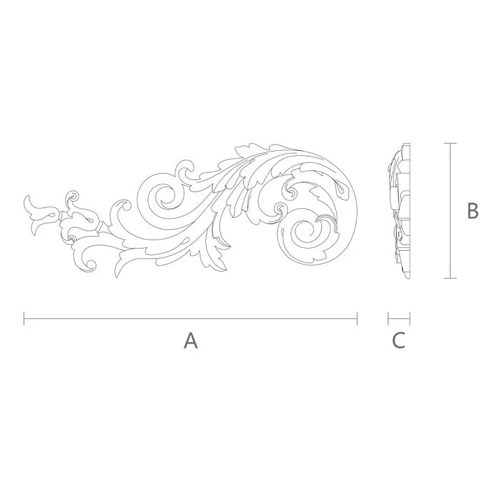 Drawing of the carved overlay NPU-206L made of polyurethane for wall decoration