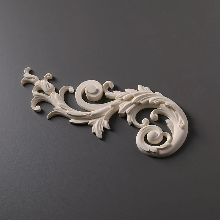 Carved overlay NPU-206L left made of polyurethane Stavros for furniture, interior. Paired with NPU-206R, paintable, moisture-resistant