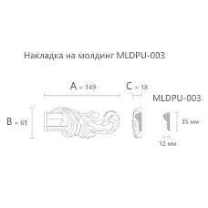 Dimensions of the molding overlay NPU-364.1R made of polyurethane 149&times;61&times;18 mm