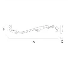 Drawing of NPU-423L molded decoration with height, width, and thickness specifications for various design solutions