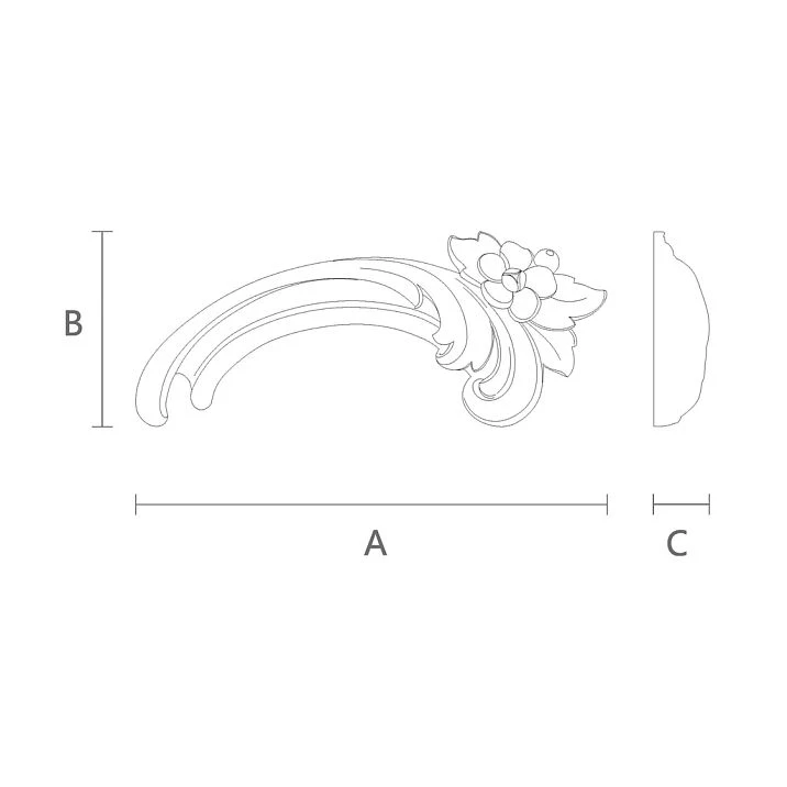 Drawing of NPU-424R Molded Decoration with Indication of Height, Width, and Thickness of the Polyurethane Product