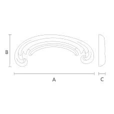 Schematic illustration of model NPU-428 with indication of length, height, and thickness of the item