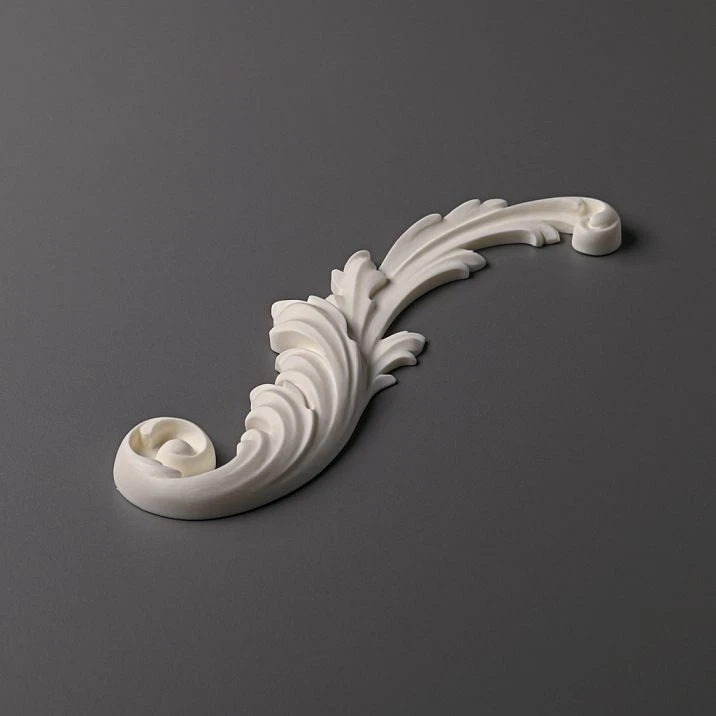 Carved polyurethane overlay NPU-458L from STAVROS with baroque scroll and foliate motifs for interior decoration, left