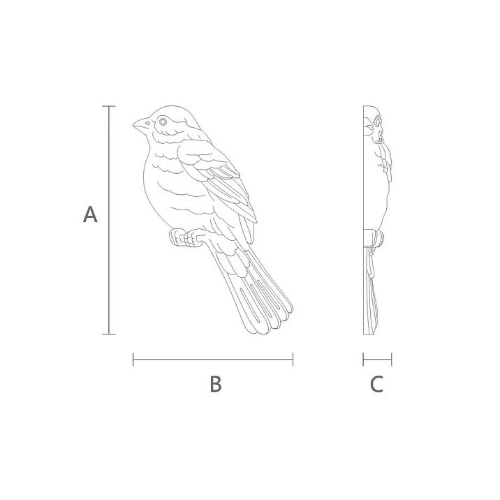 Carved polyurethane applique NPU-477R in the form of a bird, drawing