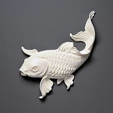 Carved polyurethane overlay NPU-483R by STAVROS in the form of a three-dimensional fish figure with expressive detailing for interior, right