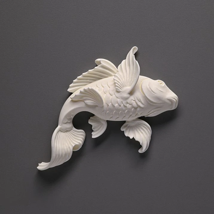 Buy NPU-486 Fish carved overlay made of polyurethane STAVROS with detailed fins and scales for stylish wall and furniture decoration