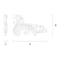 Wooden carved insert with raised floral pattern drawing