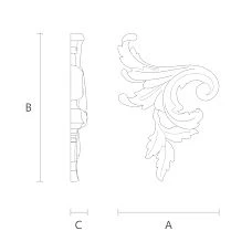 Wooden insert with decorative scroll drawing