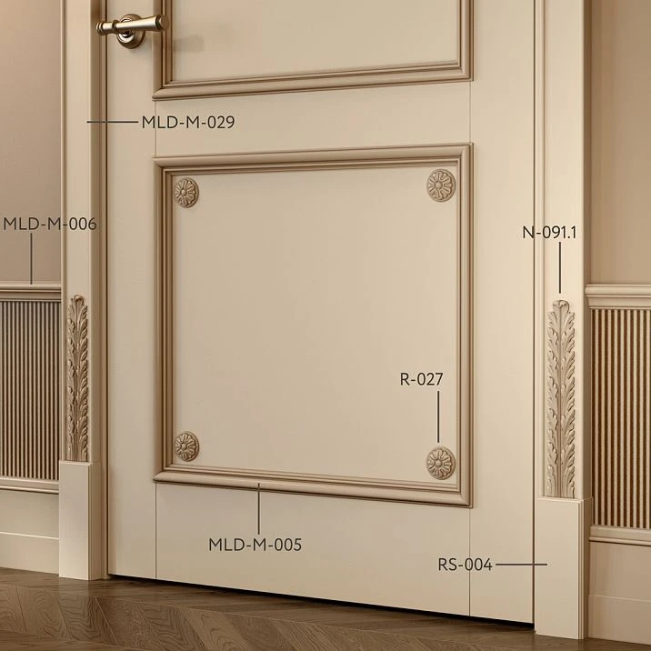 Door Decoration with Wooden Decor and Floral Ornament N-091.1, Using Wooden Inserts