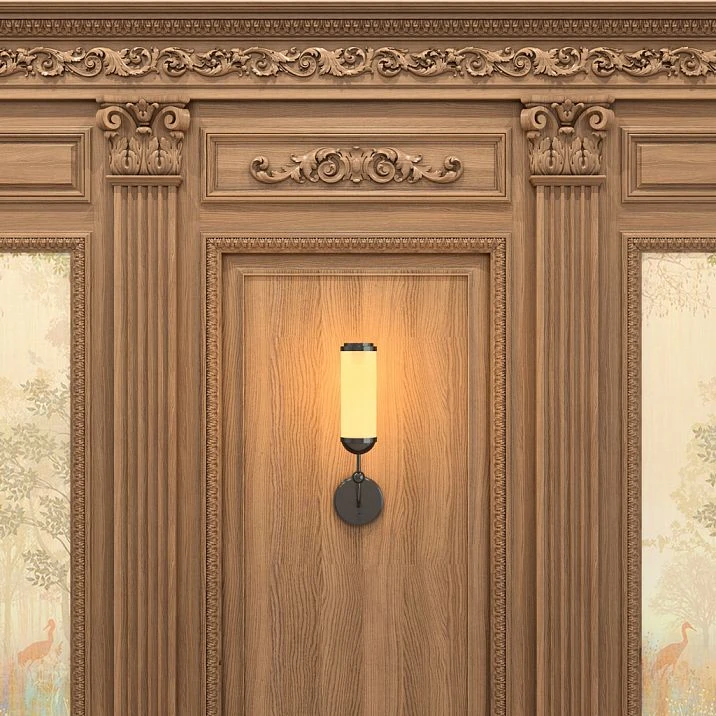 Carved decor for walls and facades, interior photo with wooden decor