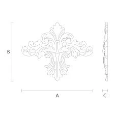 Overlay element made of wood array with botanical pattern drawing