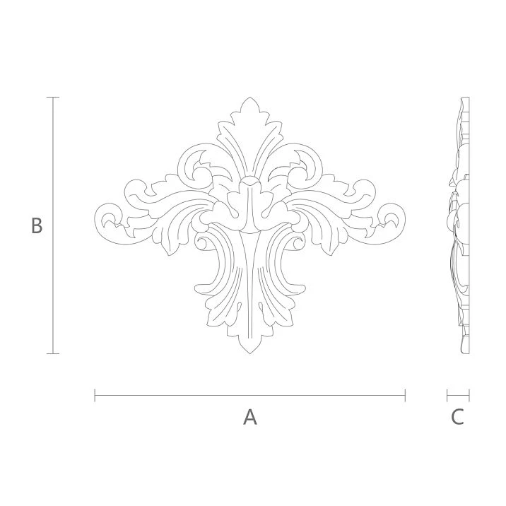 Overlay element made of wood array with botanical pattern drawing