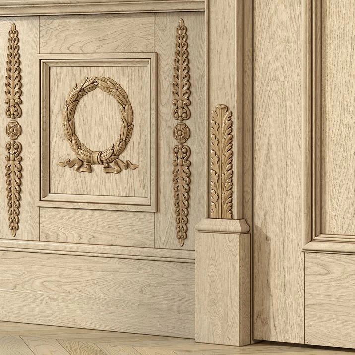 Interior decor N-185 on walls in the form of flowers and leaves, carved decorative inserts