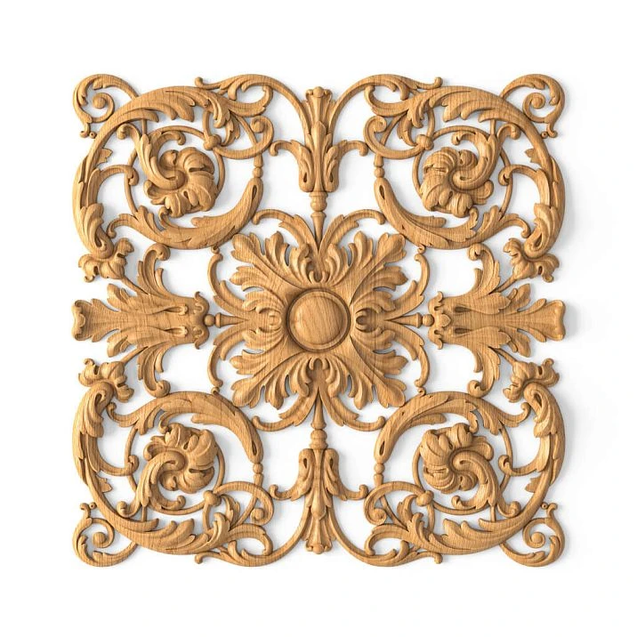 Wooden decor N-196.1 with a square carved composition made of natural wood