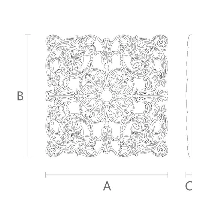 Drawing of wooden decor N-196.1 with dimensions A, B, and C
