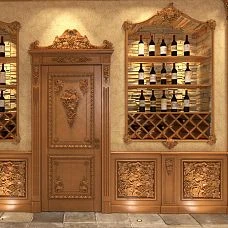 Carved insert N-262 from wood, photo of wine cellar with wooden decoration, application ideas