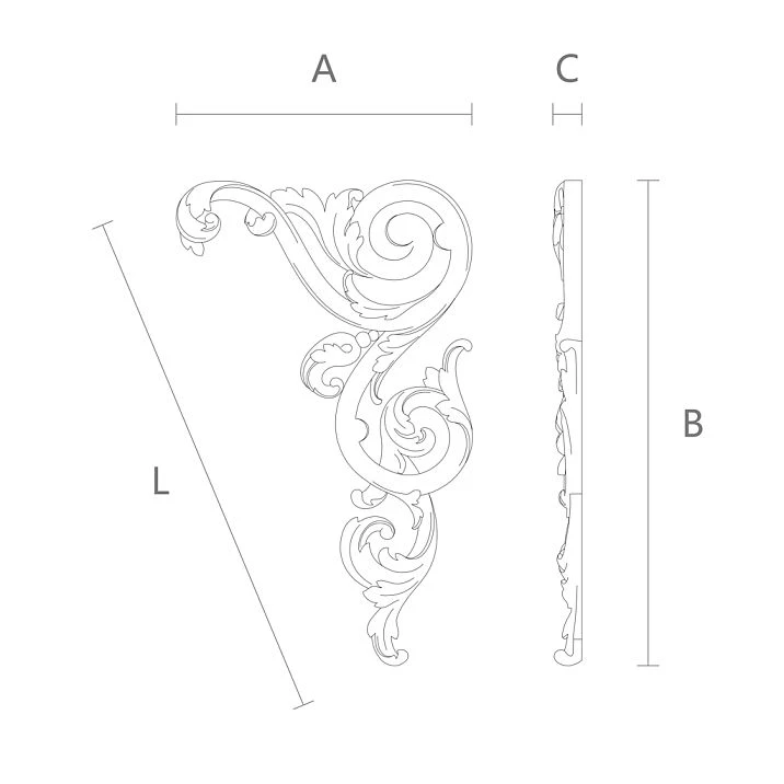 Carved overlay N-323R made of oak or beech with drawing ornament