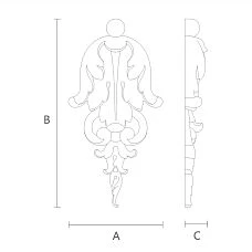 Wooden decorative applique with floral carving, drawing