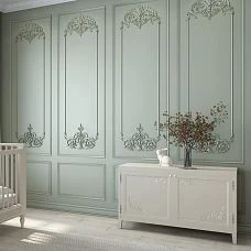 Carved tip for molding N-363.1L in the design of a classic wall panel with moldings and carved decor