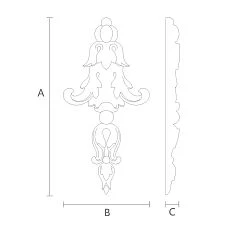 Carved wooden applique with leaf and flower pattern, applique N-371 drawing