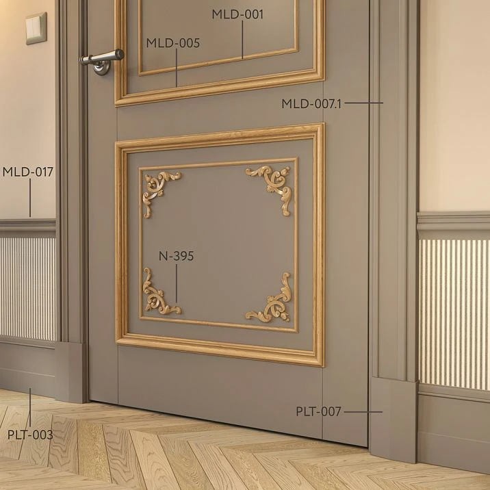 Carved wooden details for door decor N-395