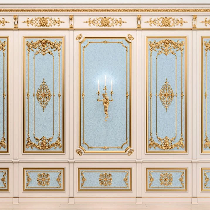 Oak decor for interior, carved overlay N-421 on wall panels photo