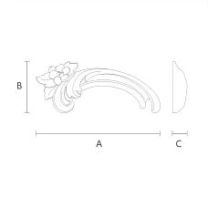 Wooden carved decor in the form of a branch with leaves N-424L drawing