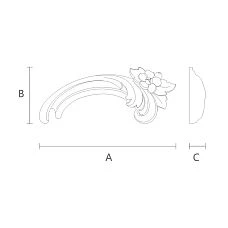 Wooden carved decor in the form of a branch with leaves, drawing