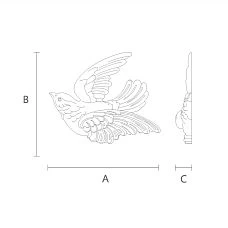 Carved Applique N-476R in the Shape of a Bird - Drawing