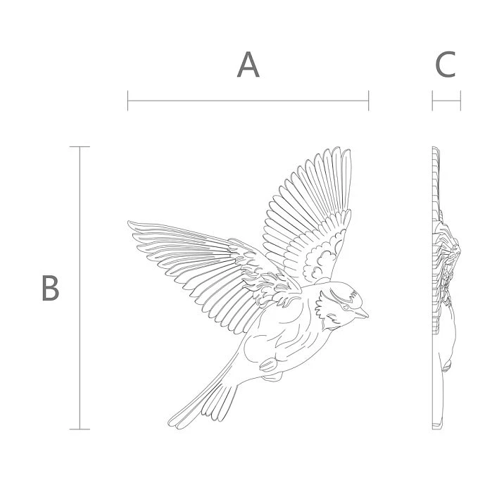 Wooden decor N-493L &ndash; drawing of a carved bird applique
