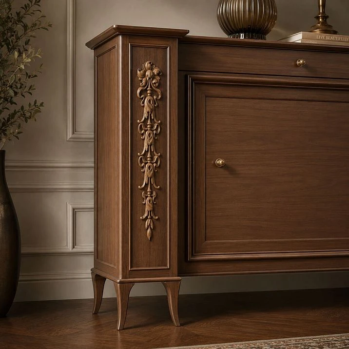 Carved overlay N-501 made of oak or beech for decorating furniture facades, doors, and interiors.