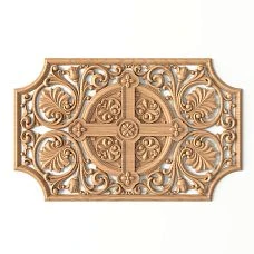 Carved inlay IKN-009 from oak &mdash; a church ornament featuring a cross and floral motifs.
