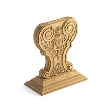 Carved furniture leg MN-244 made of solid wood with classic ornament and volutes, height 740 mm